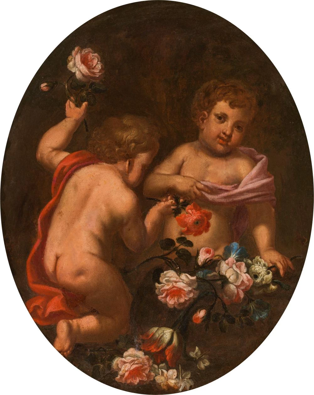 Due putti con ramo di fiori - con Guillaume Courtois